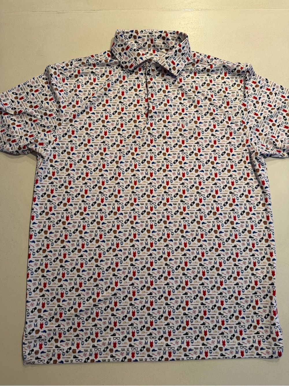 Rhoback Printed Polo Shirt - Red & Blue Pattern
